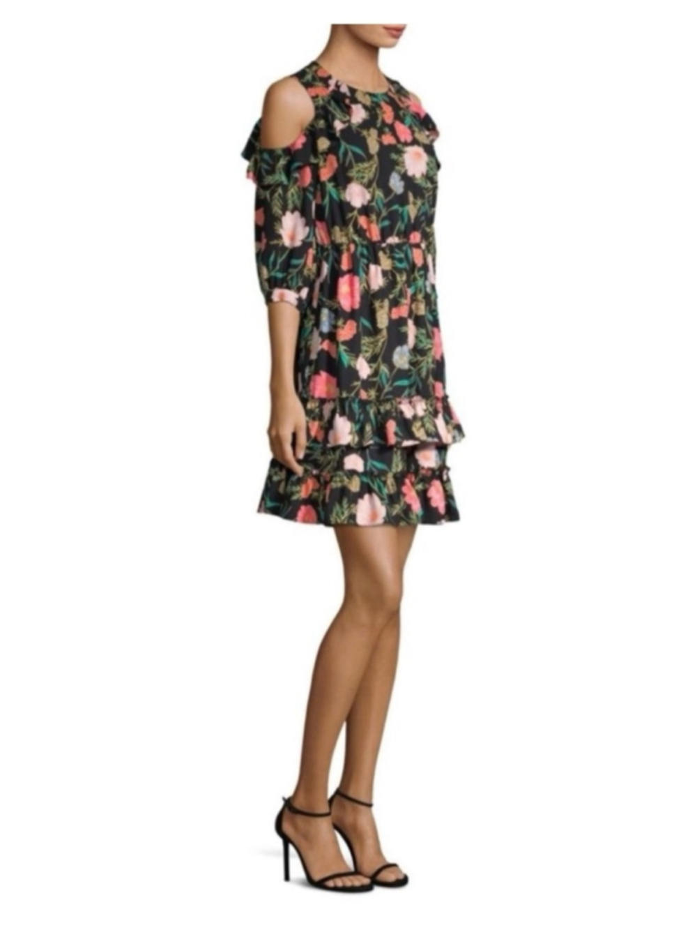 Kate Spade Floral Cold-Shoulder Ruffle Mini Dress, size 2